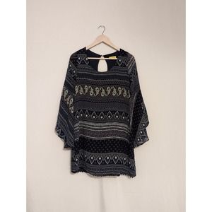 Dee Elle bohemian western flowy bell long sleeve multicolored dress womens small
